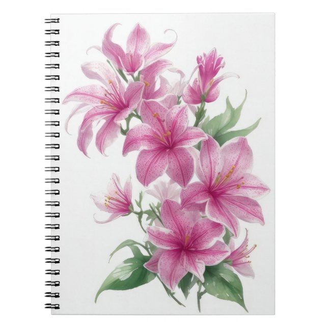 Pink Oriental Lily Flowers Notebook (Front)
