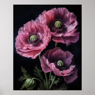 Pink Oriental Poppy Flowers Art Print Poster