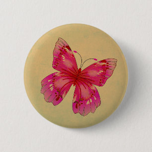 Pink Oriental vintage butterfly art 6 Cm Round Badge