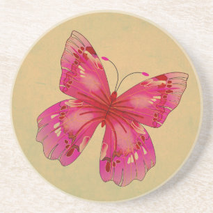 Pink Oriental vintage butterfly art Coaster