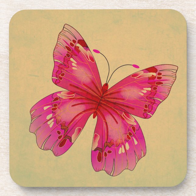 Pink Oriental vintage butterfly art Coaster (Front)