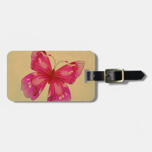 Pink Oriental vintage butterfly art Luggage Tag