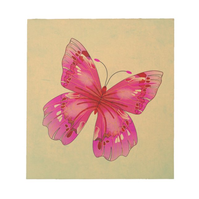Pink Oriental vintage butterfly art Notepad (Front)
