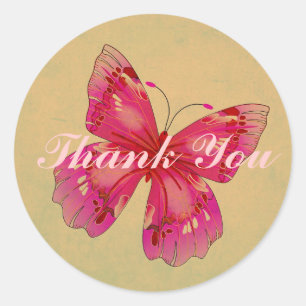 Pink Oriental vintage butterfly art Thank You Classic Round Sticker