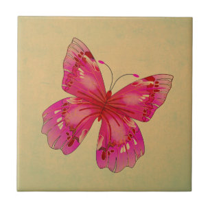 Pink Oriental vintage butterfly art Tile