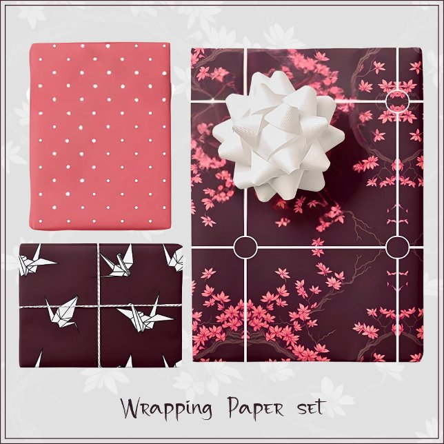 Pink Origami Crane Cherry Blossom Wrapping Paper (Creator Uploaded)