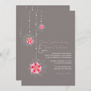 Pink Origami Hanging Ornament Lights Asian Wedding Invitation