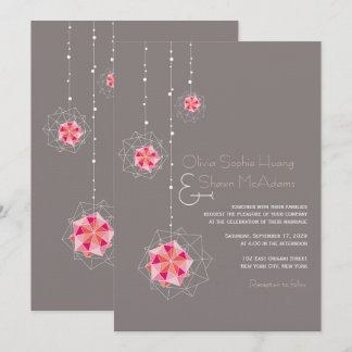 Pink Origami Hanging Ornament Lights Asian Wedding Invitation