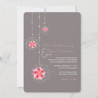 Pink Origami Hanging Ornament Lights Asian Wedding Invitation