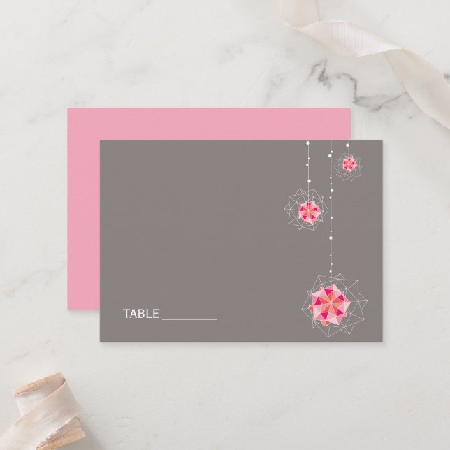 Pink Origami Hanging Ornament Lights Asian Wedding Place Card (Front/Back In Situ)