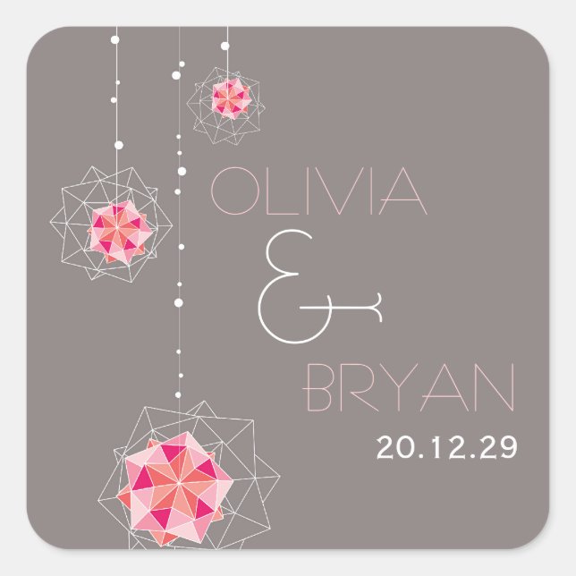 Pink Origami Hanging Ornament Lights Asian Wedding Square Sticker (Front)