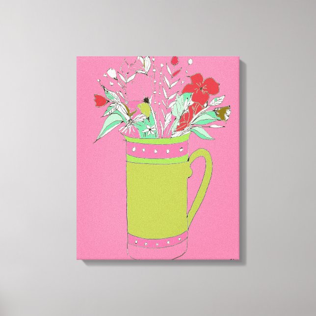 Pink Original Flowers In A Mug Canvas Print (Front)