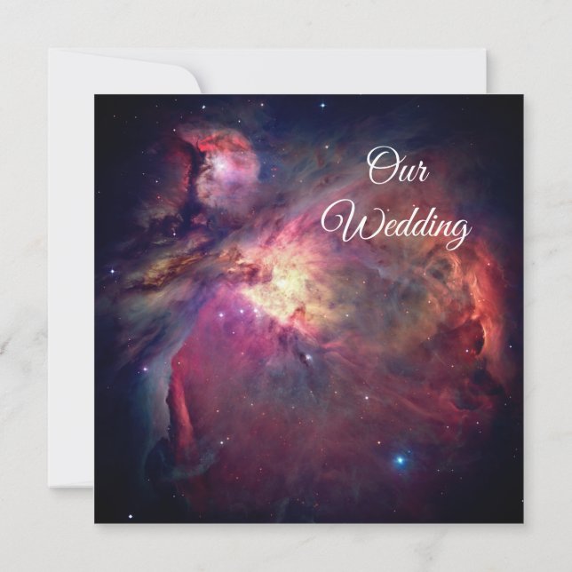 Pink Orion Nebula Space Photo Cosmic Wedding Invitation (Back)
