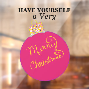 Pink Ornament Ball Merry Christmas Window Cling