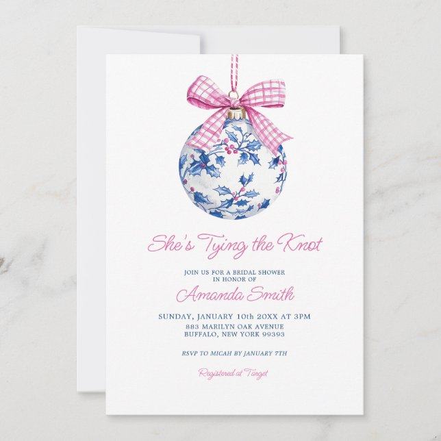 Pink Ornament Chinoiserie Bridal Shower Invitation (Front)