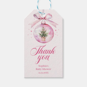 Pink Ornament Christmas Baby Shower Thank You Gift Tags