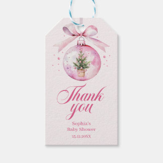 Pink Ornament Christmas Baby Shower Thank You Gift Tags