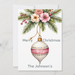 Pink Ornament Christmas Photo Holiday Card