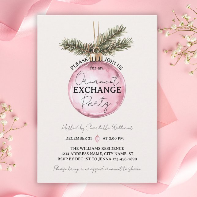 Pink Ornament Exchange Christmas Party Invitation (Pink Ornament Exchange Christmas Party Invitation
)