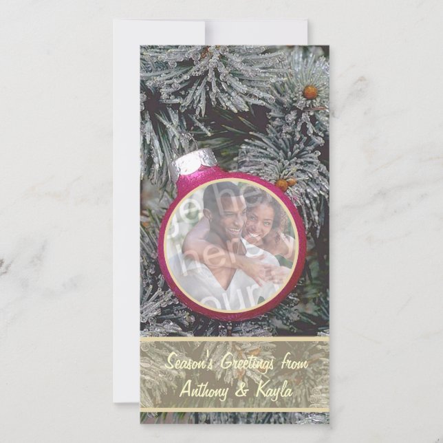 Pink Ornament Nesting In Tree Photo Holiday Card (Front)