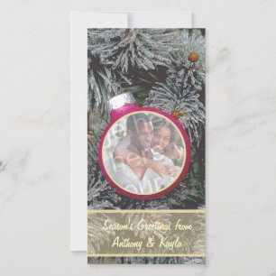 Pink Ornament Nesting In Tree Photo Holiday Card