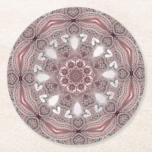 Pink Ornamental Paper Coaster (Front)