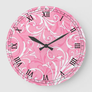 Pink Ornamental Round Roman Numerals Clock