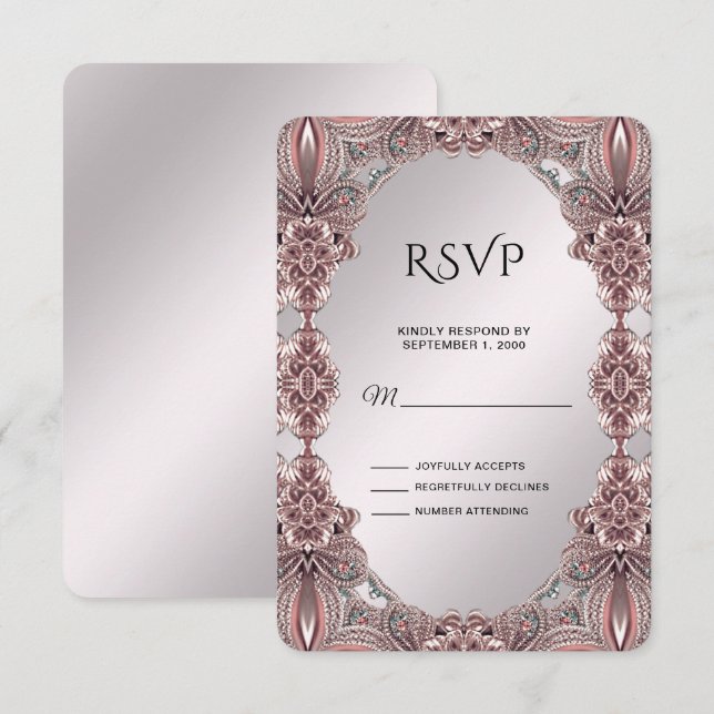 Pink Ornamental RSVP Card (Front/Back)