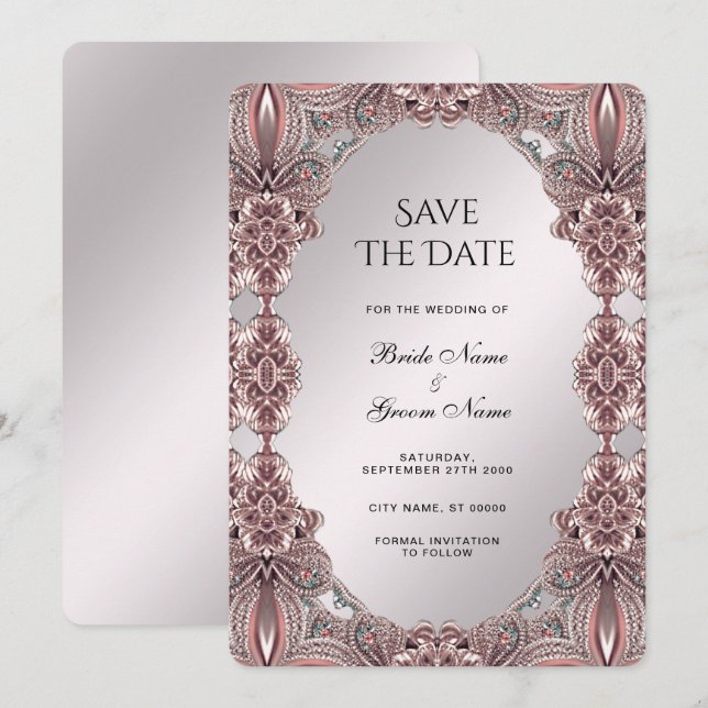 Pink Ornamental Save The Date (Front/Back)
