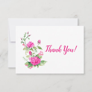 Pink Ornamental Watercolor Roses Thank You Card