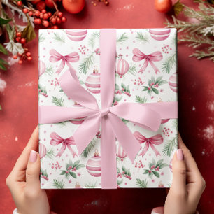 Pink Ornaments & Bows Christmas & Winter Birthday Wrapping Paper