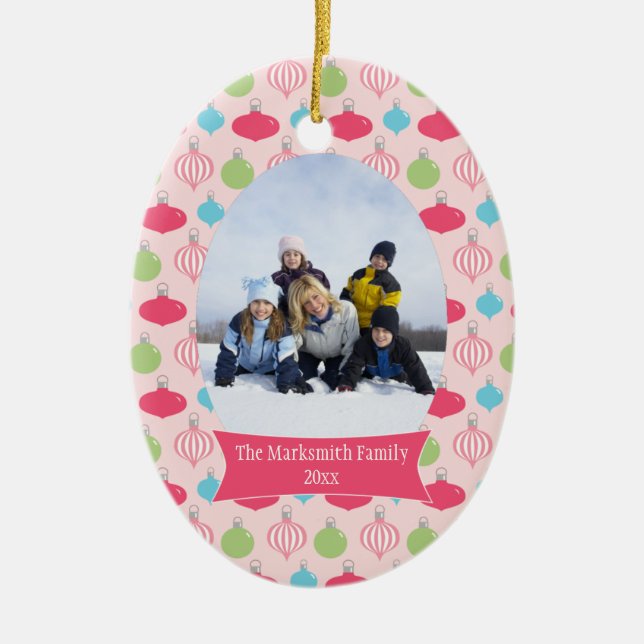 Pink ornaments Christmas holiday photo ornament (Front)
