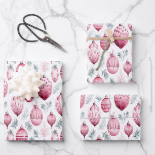 Pink ornaments for festive gift wrapping wrapping paper sheet