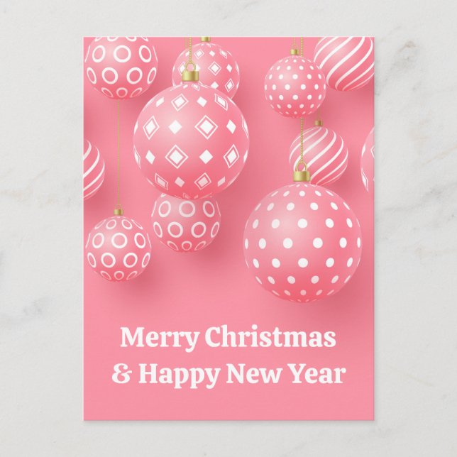 Pink Ornaments Merry Christmas And Happy New Year Postcard (Front)