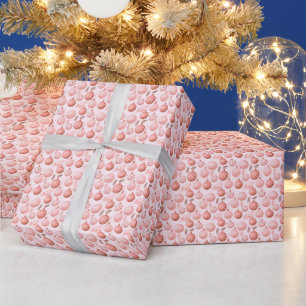 Pink Ornaments Pine Leaves Christmas Wrapping Paper