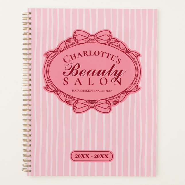 Pink Ornate Bow Frame Beauty Salon Appointment Planner (Front)