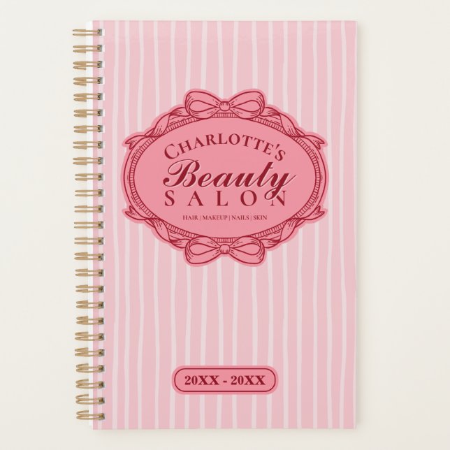 Pink Ornate Bow Frame Beauty Salon Appointment Planner (Front)