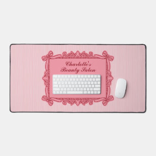 Pink Ornate Bow Frame Salon Desk Mat