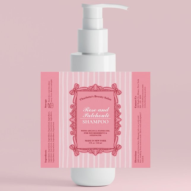 Pink Ornate Bow Frame Shampoo Bottle Label (Pink Ornate Bow Frame Shampoo Bottle Label)