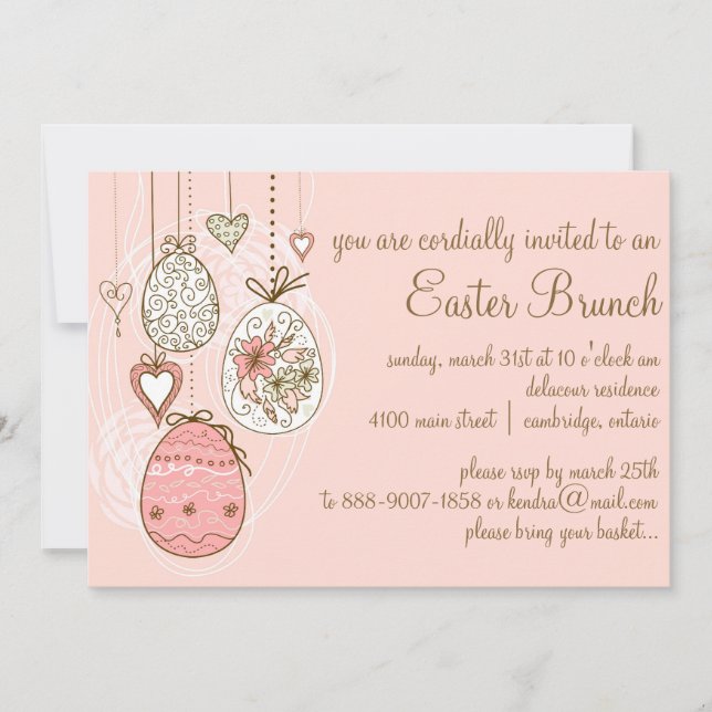 Pink Ornate Easter Eggs Easter Brunch Invitation (Front)