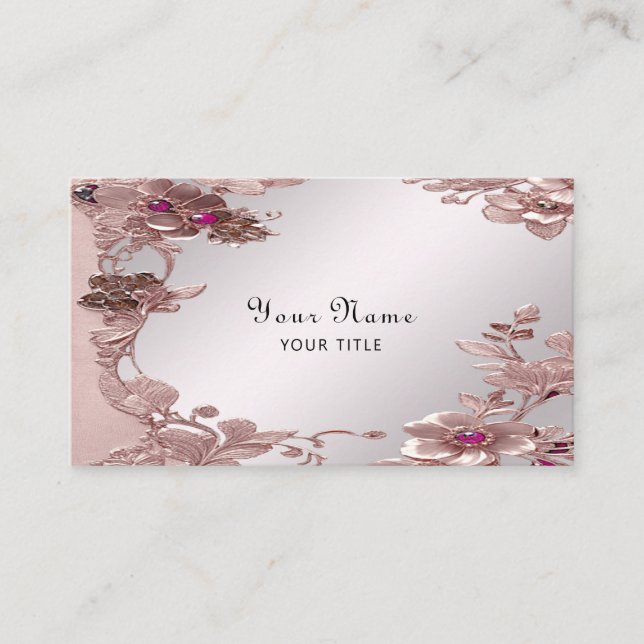 Pink Ornate Floral Business Card (Front)