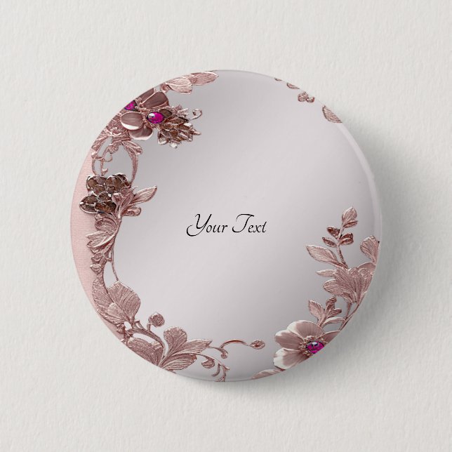 Pink Ornate Floral Button (Front)