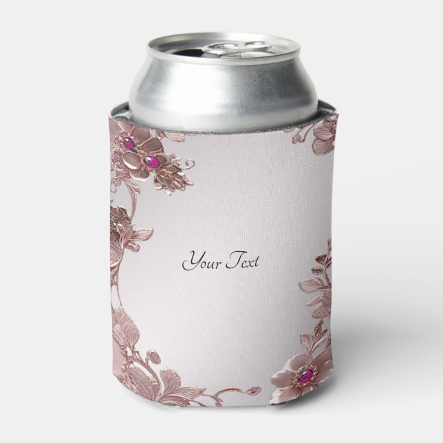 Pink Ornate Floral Can Cooler (Can Front)