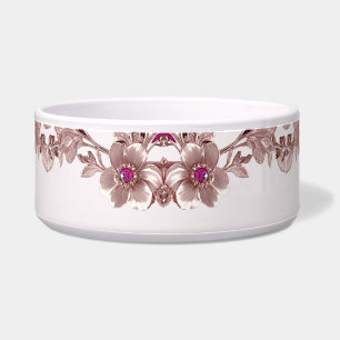 Pink Ornate Floral Ceramic Pet Bowl