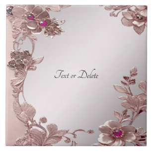 Pink Ornate Floral Ceramic Tile