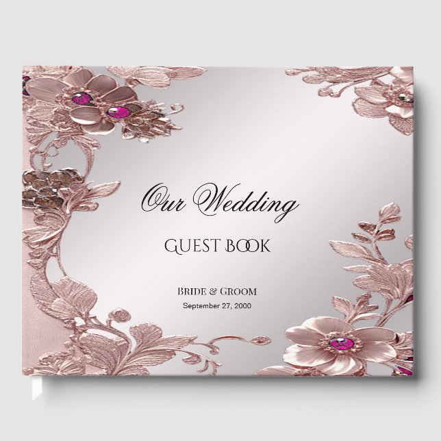 Pink Ornate Floral Guest Book (Front)