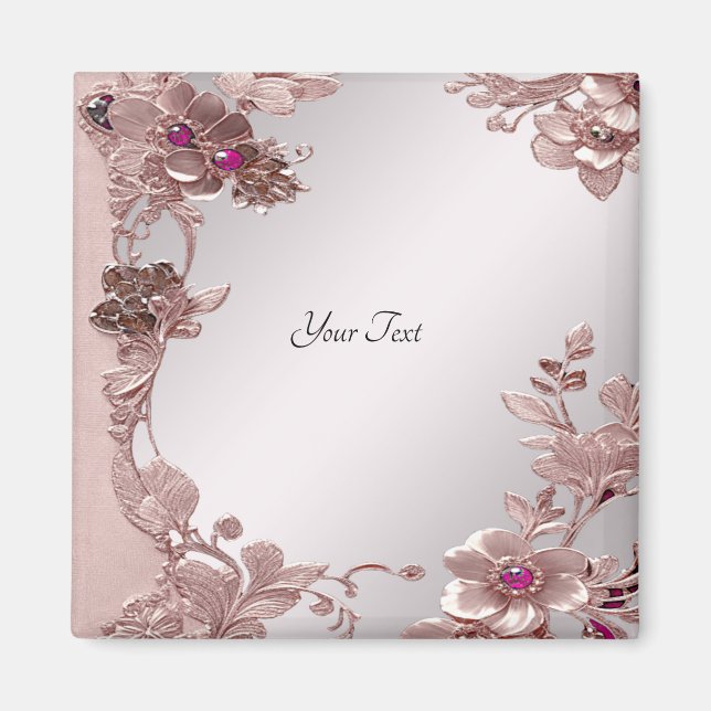 Pink Ornate Floral Magnet (Front)