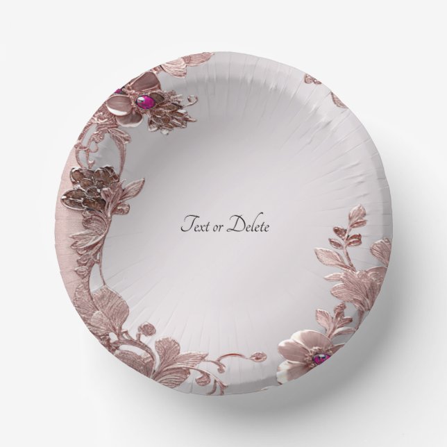 Pink Ornate Floral Paper Bowls Paper Plate (Front)