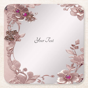 Pink Ornate Floral Paper Coaster