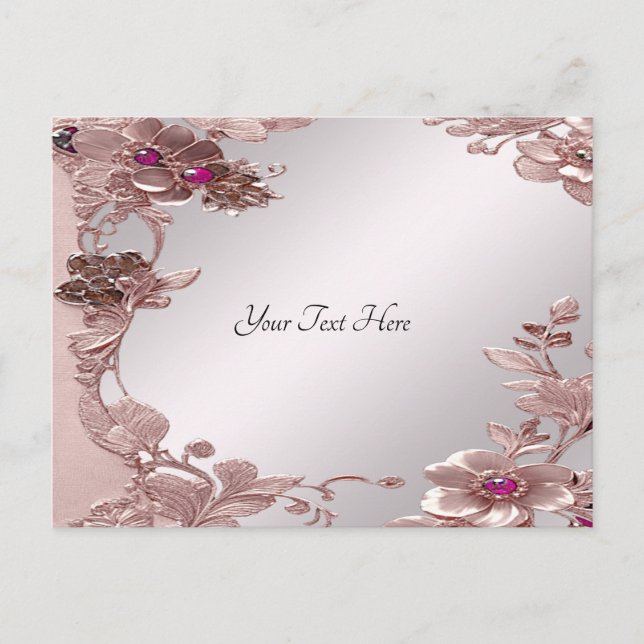 Pink Ornate Floral Postcard (Front)